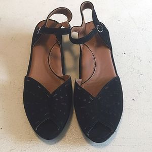 New Anesha wedge genuine leather (suede) punched leather details sandals Black 8